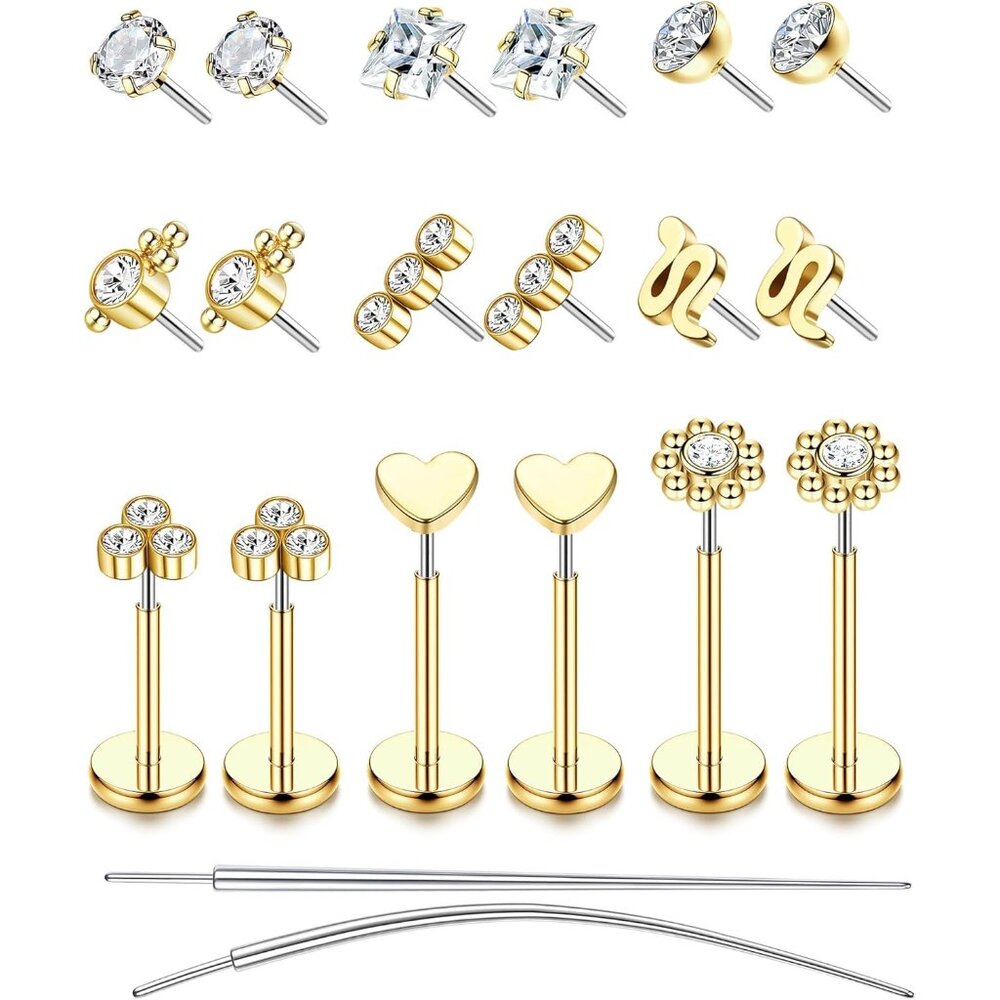 Threadless Flat Back Earrings Hypoallergenic Nose… - image 1